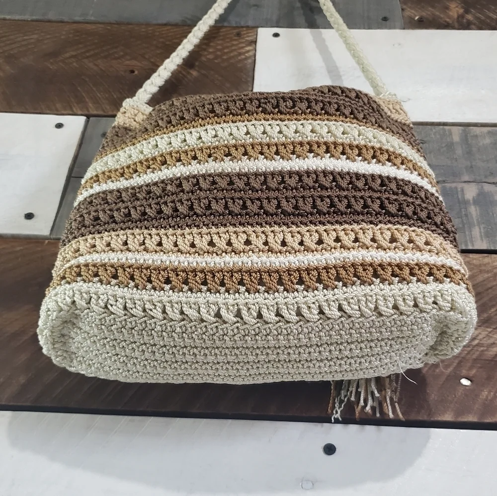 THE Sak Striped Brown Tan Cream Hobo Shoulder Bag Purse - Picture 11 of 14